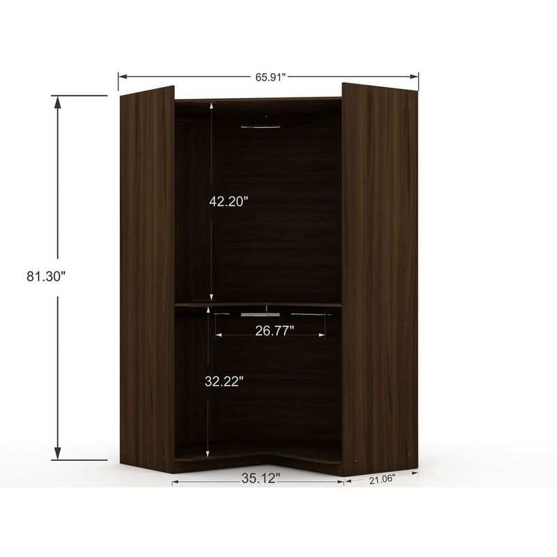 Mulberry Modern Open Corner Closet with 2 Hanging Rods - Brown