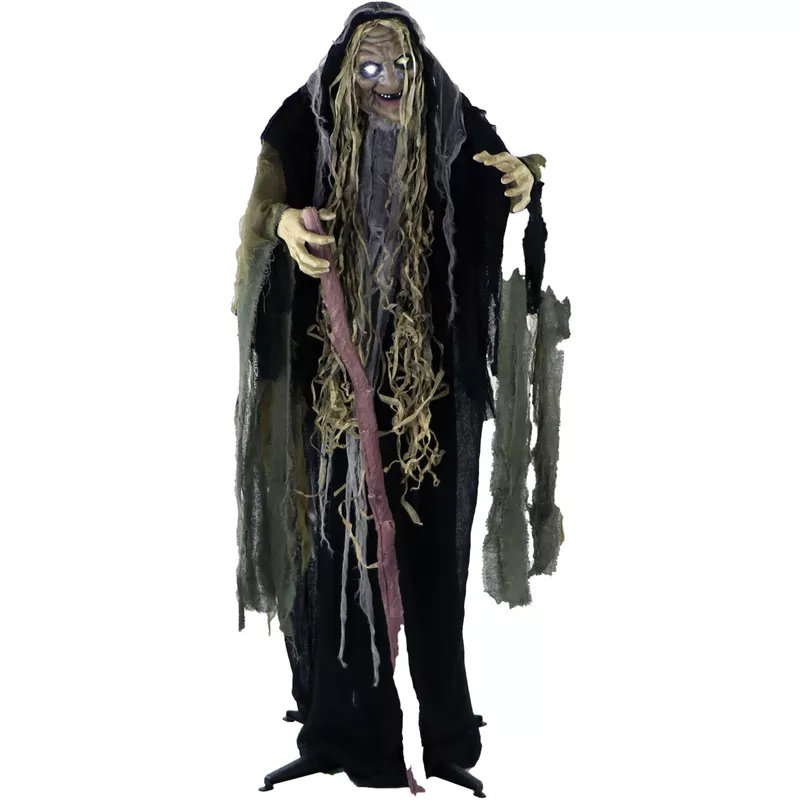 Life-Size Poseable Swamp Witch with Lights and Sound, Indoor/Covered Outdoor Halloween Decoration