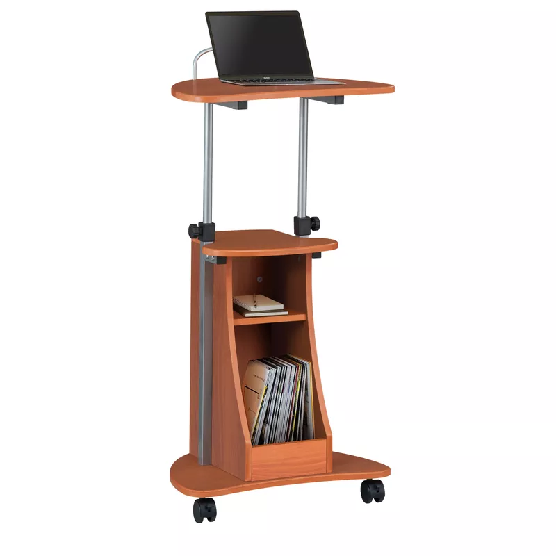 Sit-to-Stand Rolling Adjustable Height Laptop Cart with Storage, Woodgrain