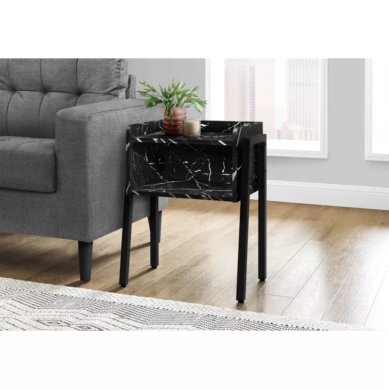 Accent Table/ Side/ End/ Nightstand/ Lamp/ Living Room/ Bedroom/ Metal/ Laminate/ Black Marble Look/ Contemporary/ Modern