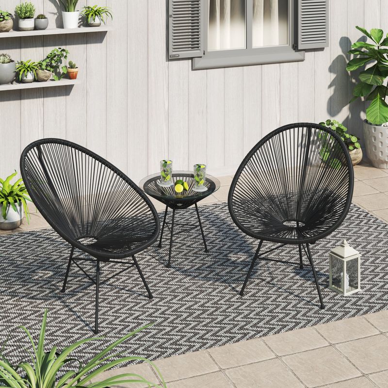 Sarcelles 3-Piece Modern Wicker Acapulco Chat Set by Corvus - Black