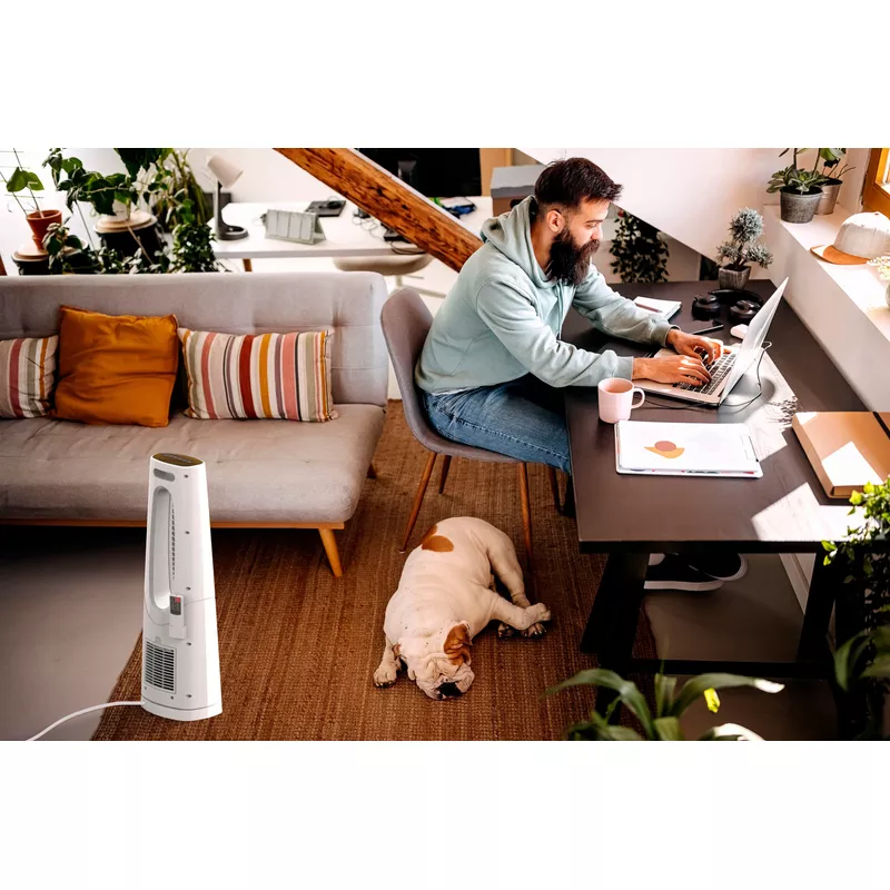 Lasko - 1500-Watt Bladeless Ceramic Tower Space Heater with Timer and Remote Control - White