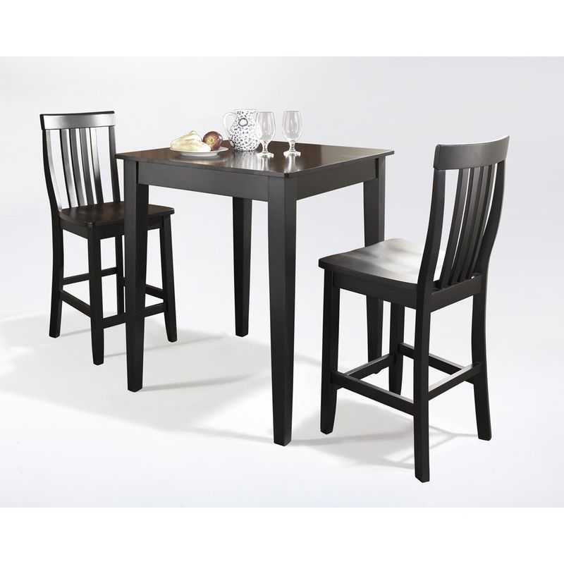 3 Piece Pub Dining Set with Tapered Leg and School House Stools in Black Finish - Black