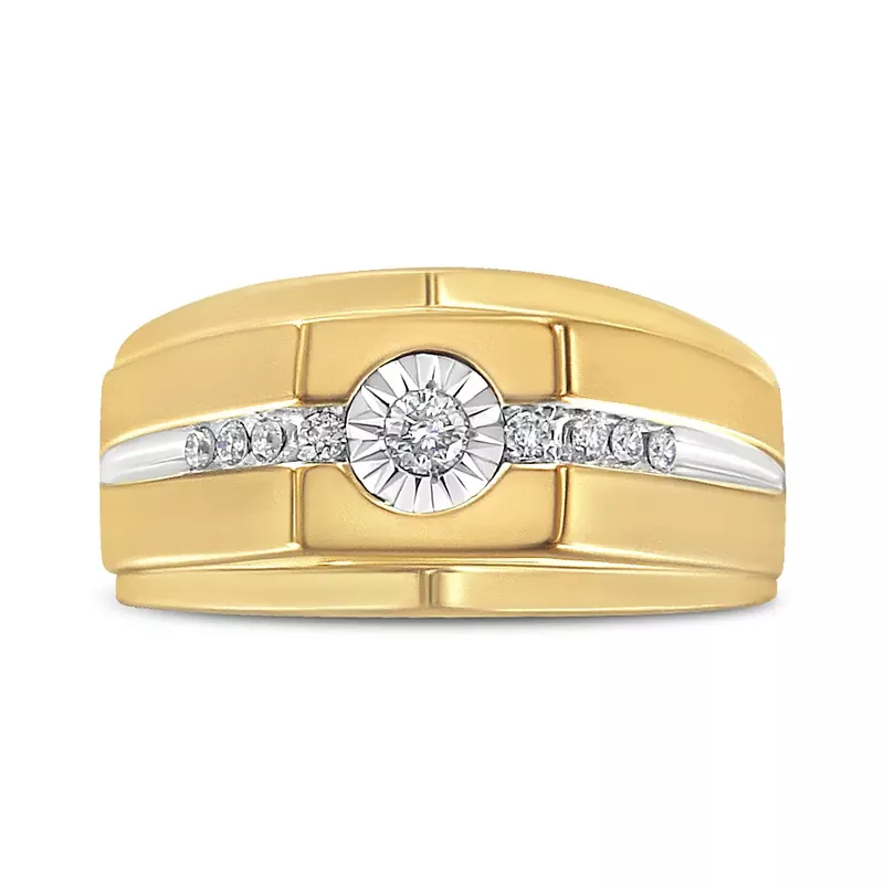 14K Yellow Gold Plated .925 Sterling Silver Miracle-Set 1/5 Cttw Diamond Men's Band Ring (I-J Color, I3 Clarity) - Size 10