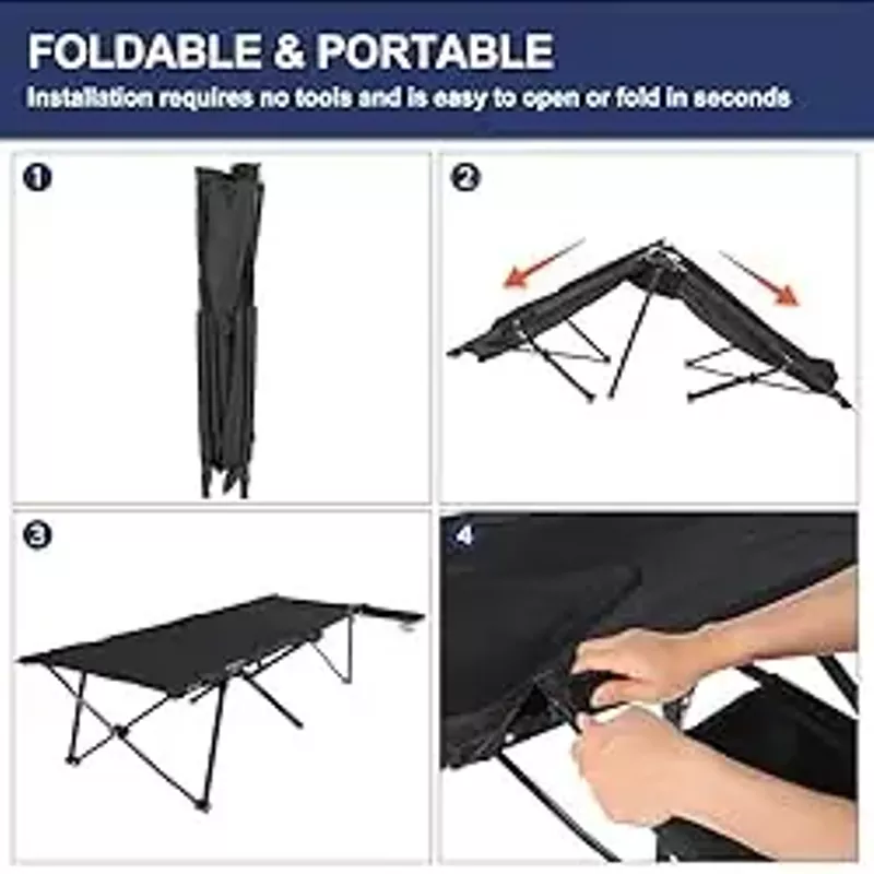 YSSOA Folding Camping Cot with Storage Bag for Adults, Portable and Lightweight Sleeping Bed for Outdoor Traveling, Hiking, Easy to Set up (Color: Black), 1 Pack