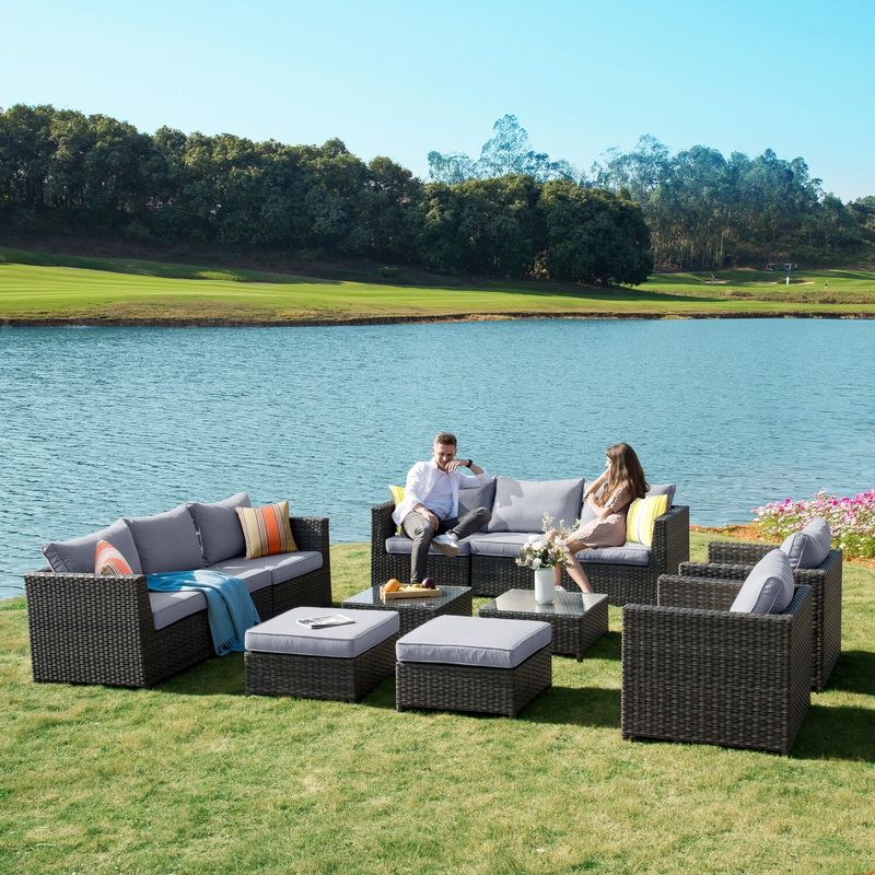 Rent to own OVIOS Patio Furniture Deep Seat Wicker 12piece Set with