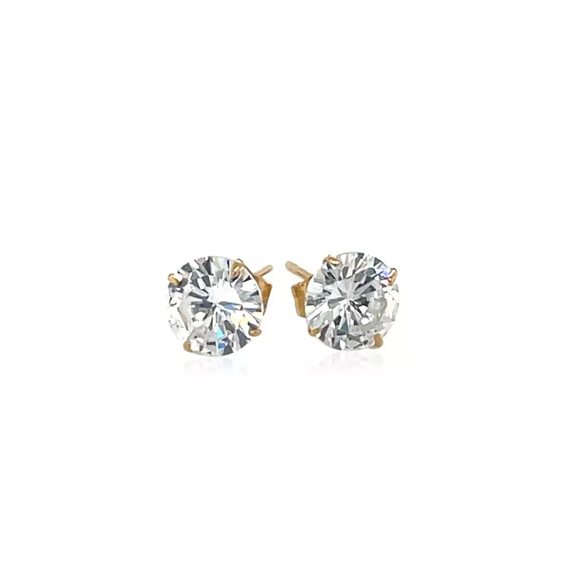 14k Yellow Gold Stud Earrings with White Hue Faceted Cubic Zirconia