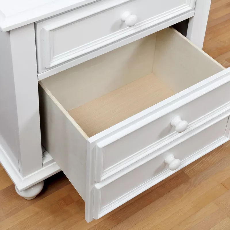 Traditional Solid Wood 2-Drawer Kids Nightstand in White