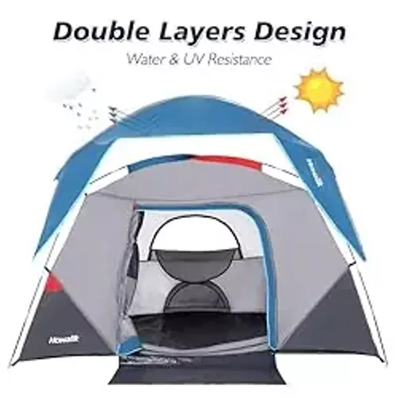 Camping Tent, Tent for Camping, Easy Set up Camping Tent 4 Person and 6 Person for Hiking Backpacking Traveling Outdoor, Light Blue