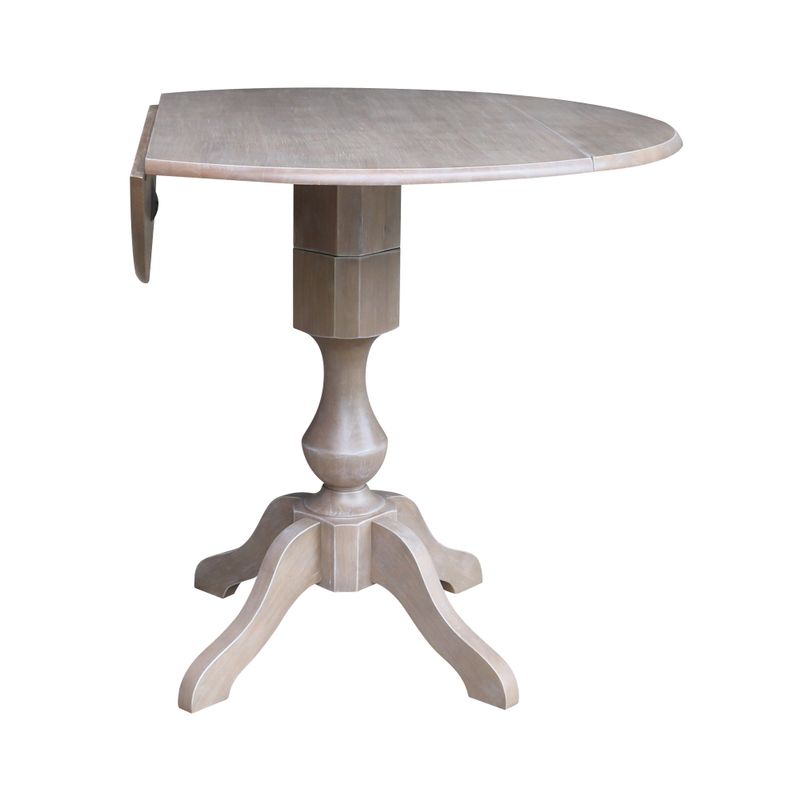42" Round Dual Drop Leaf Pedestal Table - Counter Height - Washed Gray Taupe