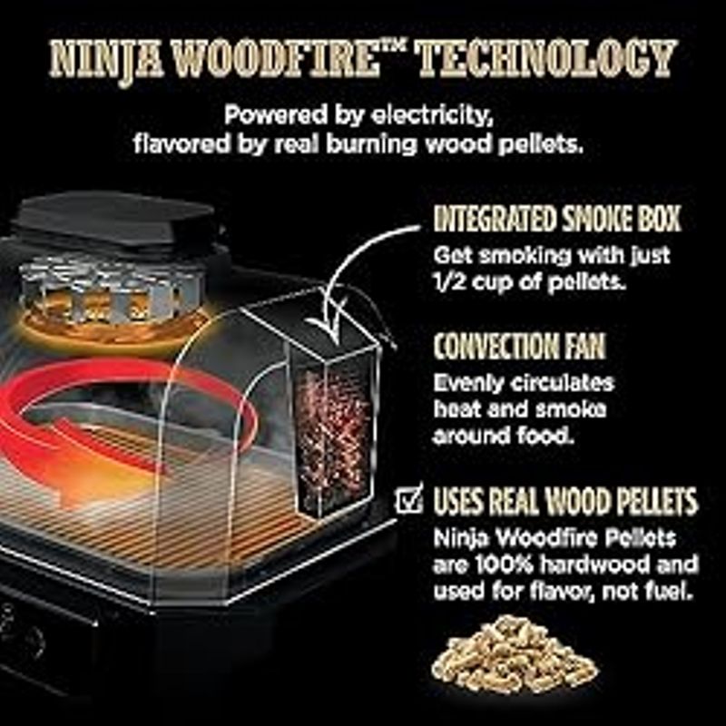 Ninja OG850 Woodfire Pro XL Outdoor Grill & Smoker with Built-In Thermometer, 4-in-1 Master Grill, BBQ Smoker, Outdoor Air Fryer, Bake,...