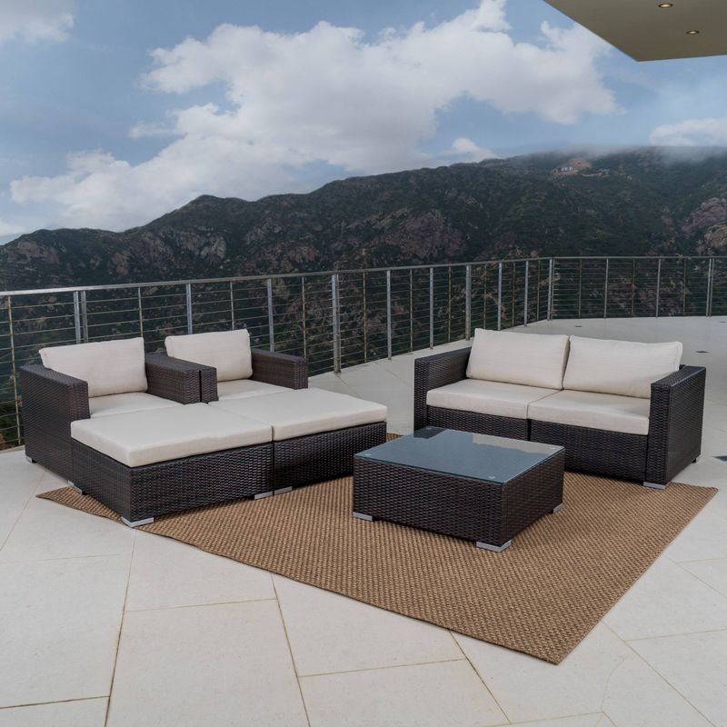 Santa Rosa Outdoor 7-piece Wicker Sectional Sofa Set with Cushions by Christopher Knight Home - Multi-Brown + Beige