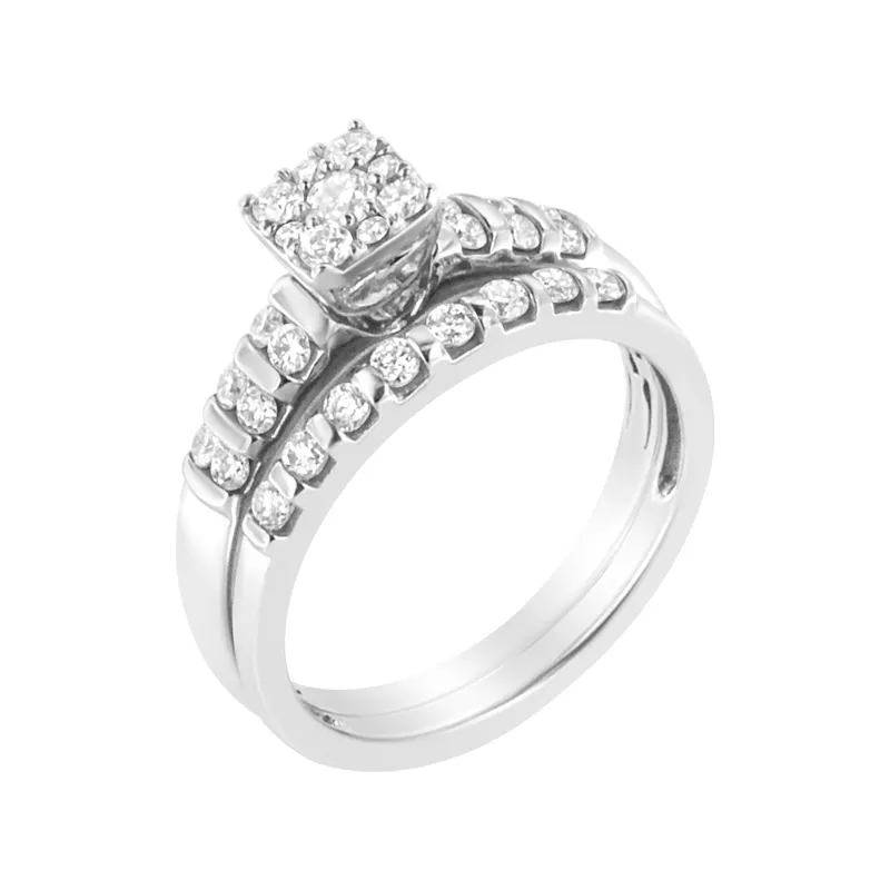 .925 Sterling Silver 3/4ct TDW Lab-Grown Diamond Engagement Ring and Band Set (F-G, VS2-SI1) - Size 7