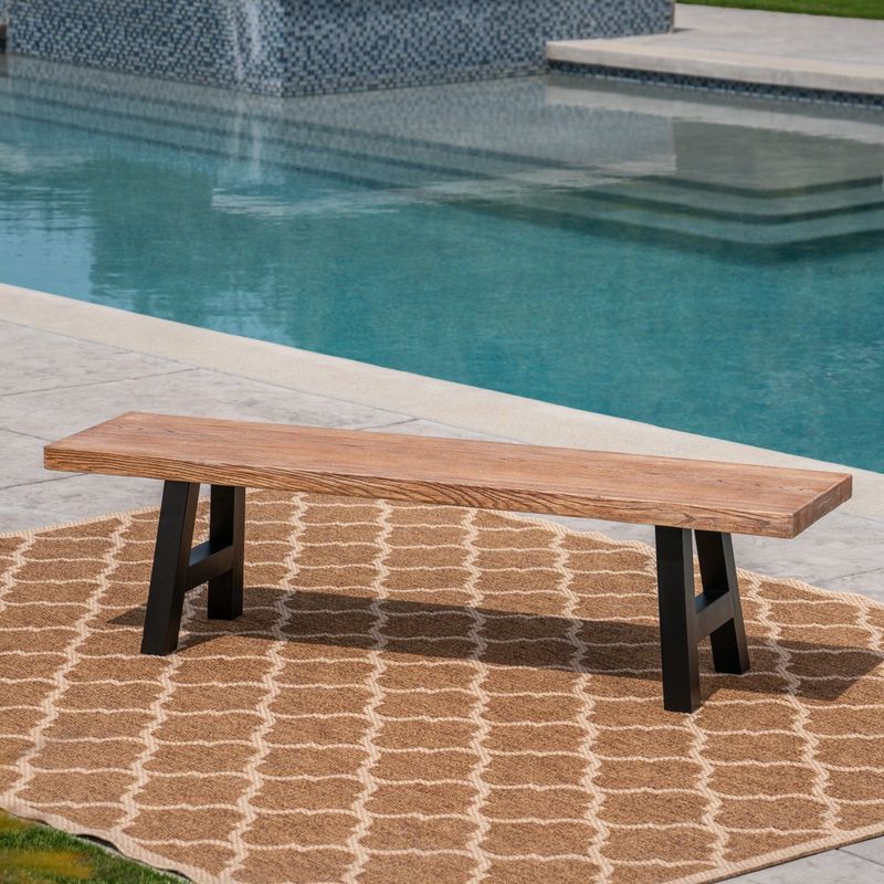 Lido Outdoor Rectangle Concrete Picnic Dining Bench by Christopher Knight Home - Brown