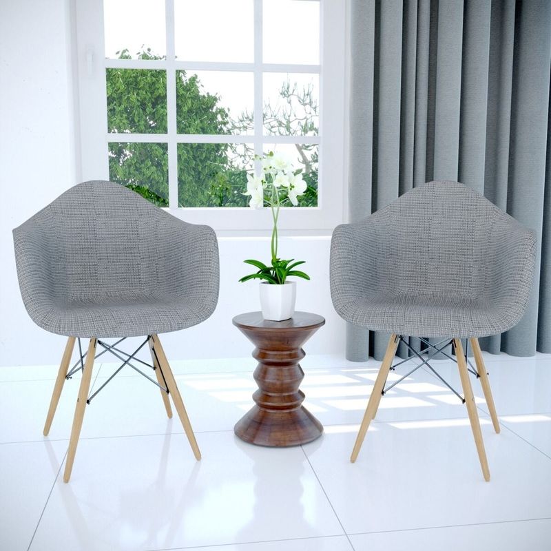 LeisureMod Willow Accent Armchair with Wooden Eiffel Legs Set of 2 - Multi - Fabric