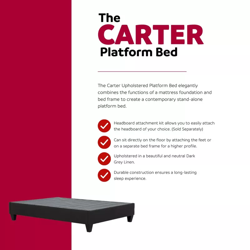 Carter Full Dark Grey Platform Bed with Equilibria 12 in. Pocket Spring Mattress