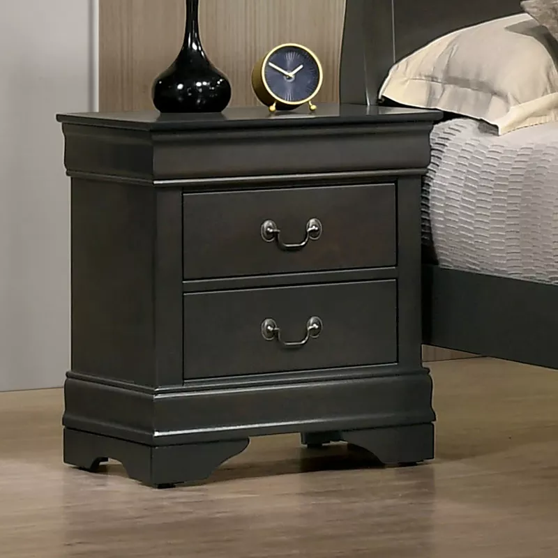 Transitional Solid Wood 2-Drawer Nightstand in Gray