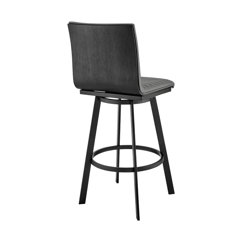 Jermaine 26" Counter Height Swivel Bar Stool in Matte Black Finish with Gray Faux Leather