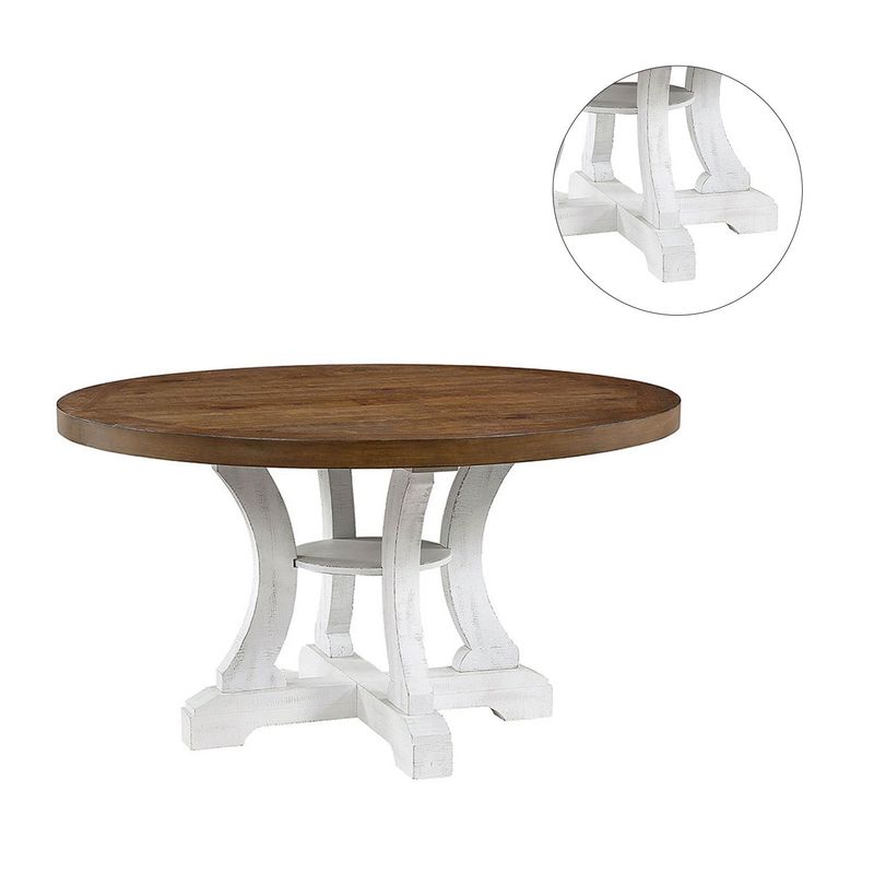 Round Dining Table with Curved Legs in Distressed Dark Oak - Rectangular Dining Table