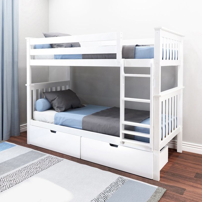 Max & Lily Twin over Twin Bunk Bed with Under Bed Storage Drawers - White