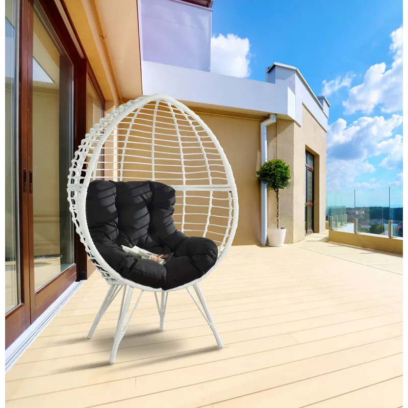 ACME Galzed Patio Lounge Chair, Black Fabric & White Wicker