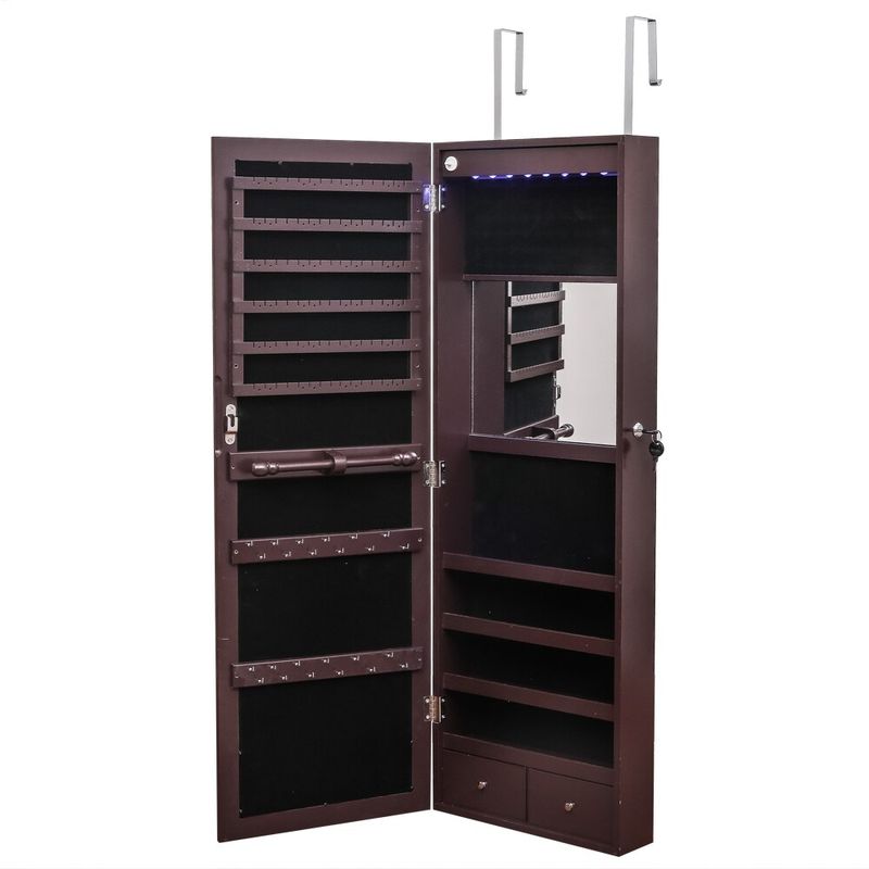 4-Layer Shelf 2 Drawers With 8 Blue Led Light Jewelry Storage Cabinet - Brown