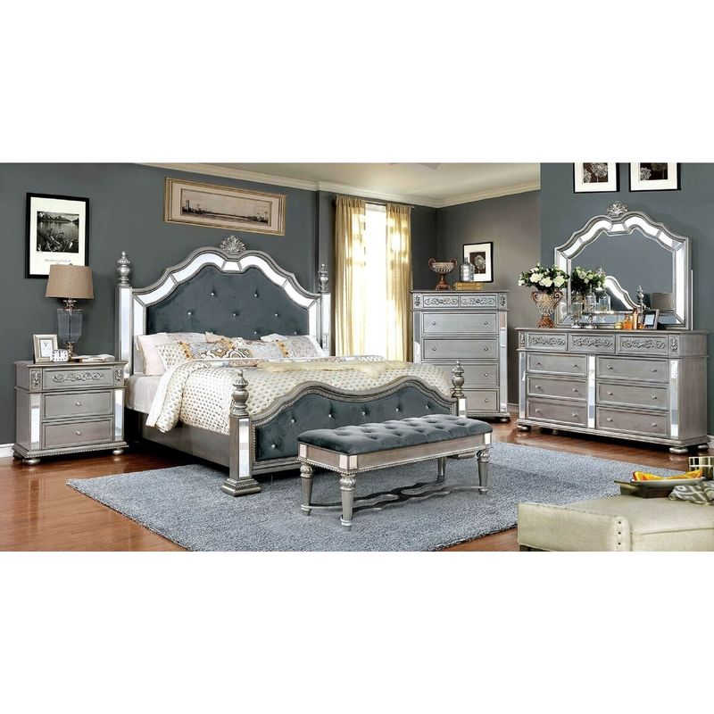 5 Drawers Wooden Chest With Mirror Trim - Silver