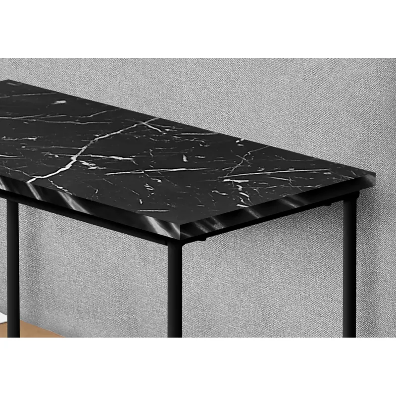 Accent Table/ Side/ End/ Narrow/ Small/ 2 Tier/ Living Room/ Bedroom/ Metal/ Laminate/ Black Marble Look/ Contemporary/ Modern