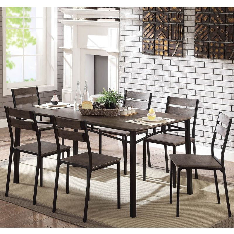 Furniture of America Patton 7-Piece Rustic Modern Farmhouse Dining Table Set - Antique Brown