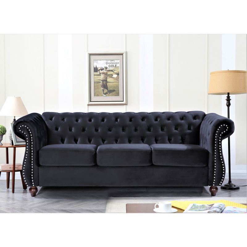 Kemos Velvet Chesterfield 2-piece Living Room Set - Black