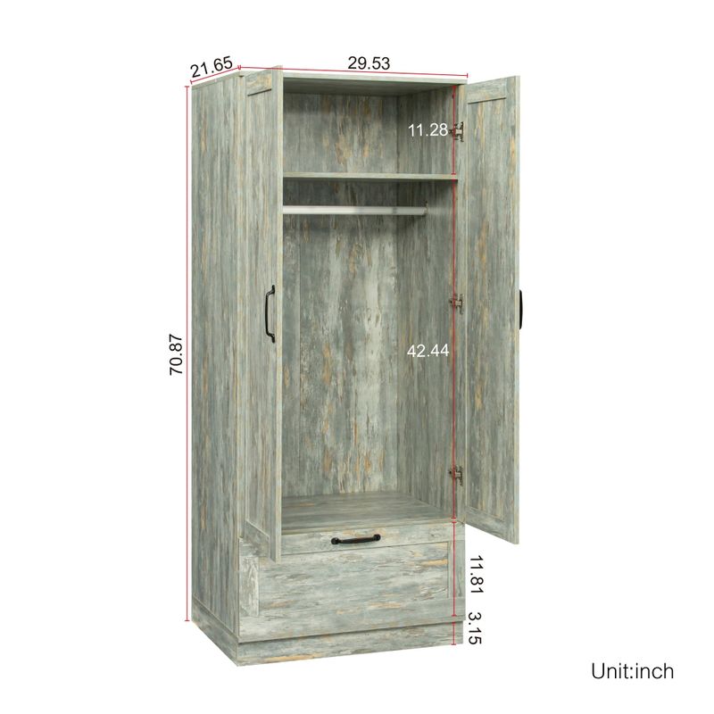 High Wardrobe, Kitchen Cabinet with 2 Doors and 1 Drawer, Grey - Grey