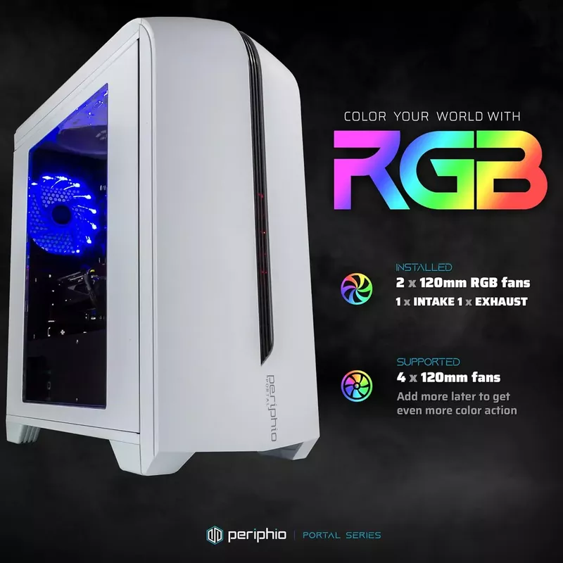 Periphio Warp Gaming PC Computer ,  AMD Ryzen 5 5600G ,  Radeon Vega 7 Graphics ,  1TB Solid State (SSD) ,  16GB DDR4 RAM ,  Windows 11 ,  RGB Elite 4-in-1 Gaming Bundle