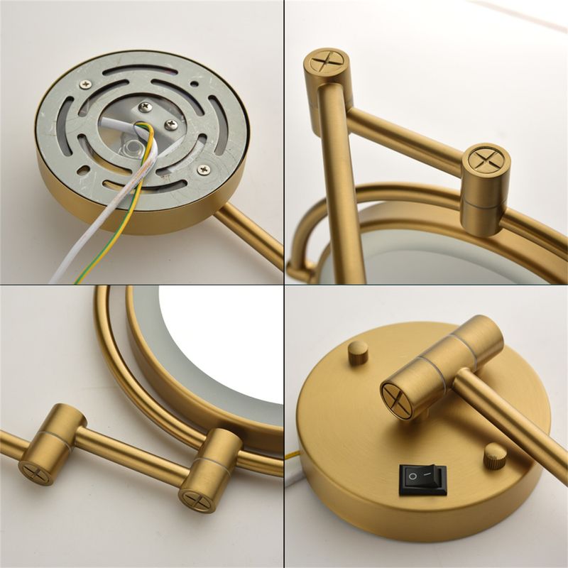 8 Inch LED Bathroom Mirror Wall Mount Two-Sided Magnifying Makeup Vanity Mirror 360 Degree Rotation Waterproof Button. - 8'' - Gold