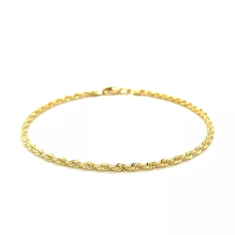 2.5mm 14k Yellow Gold Solid Diamond Cut Rope Bracelet (7 Inch)