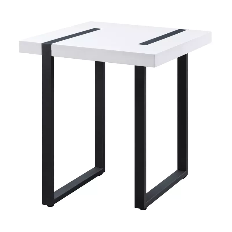 Contemporary Metal End Table in White/Black