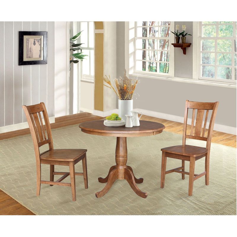 36" Round Extension Dining Table With 2 San Remo Chairs - Distressed Hickory/Stone