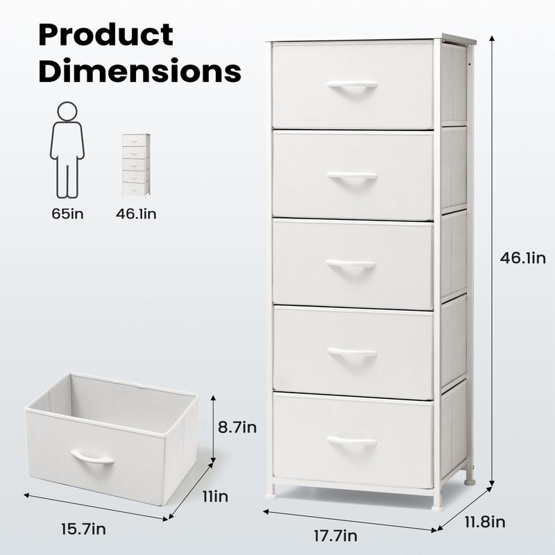 Pellebant 5 Drawers Vertical Storage Tower Organizer - White - 5-drawer