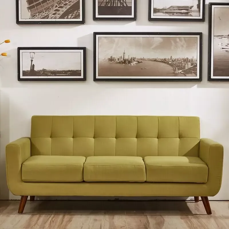Grace Rainbeau Linen Upholstered Tufted Mid-century Sofa - naples yellow