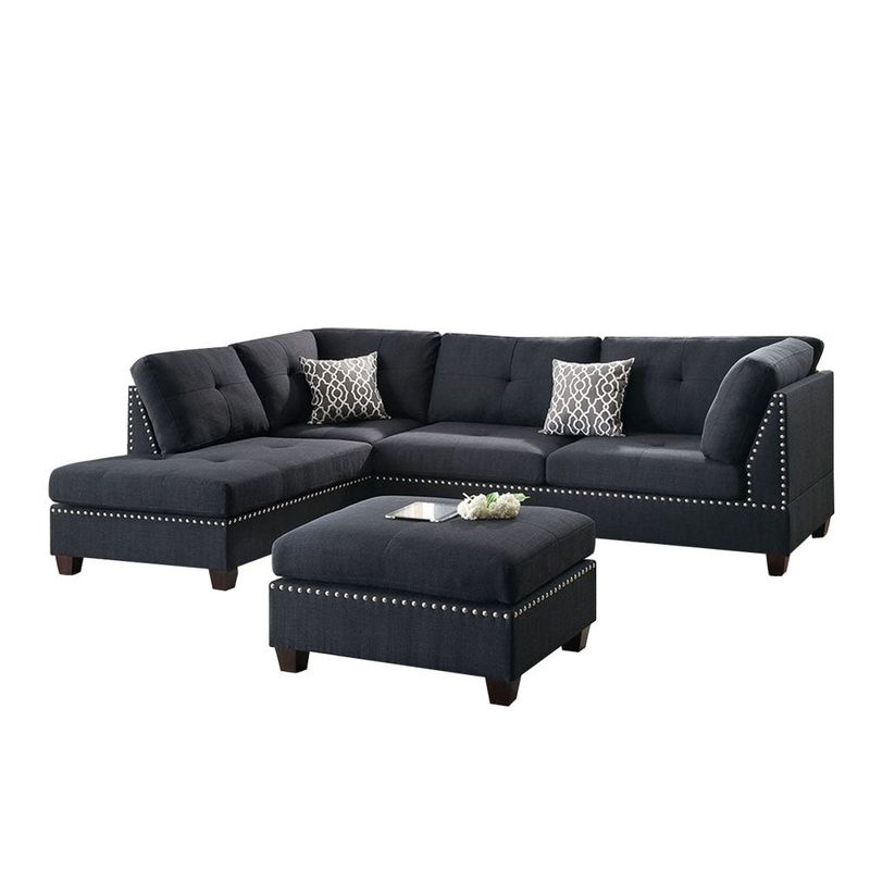Sectional Chaise Set with Ottoman - Black