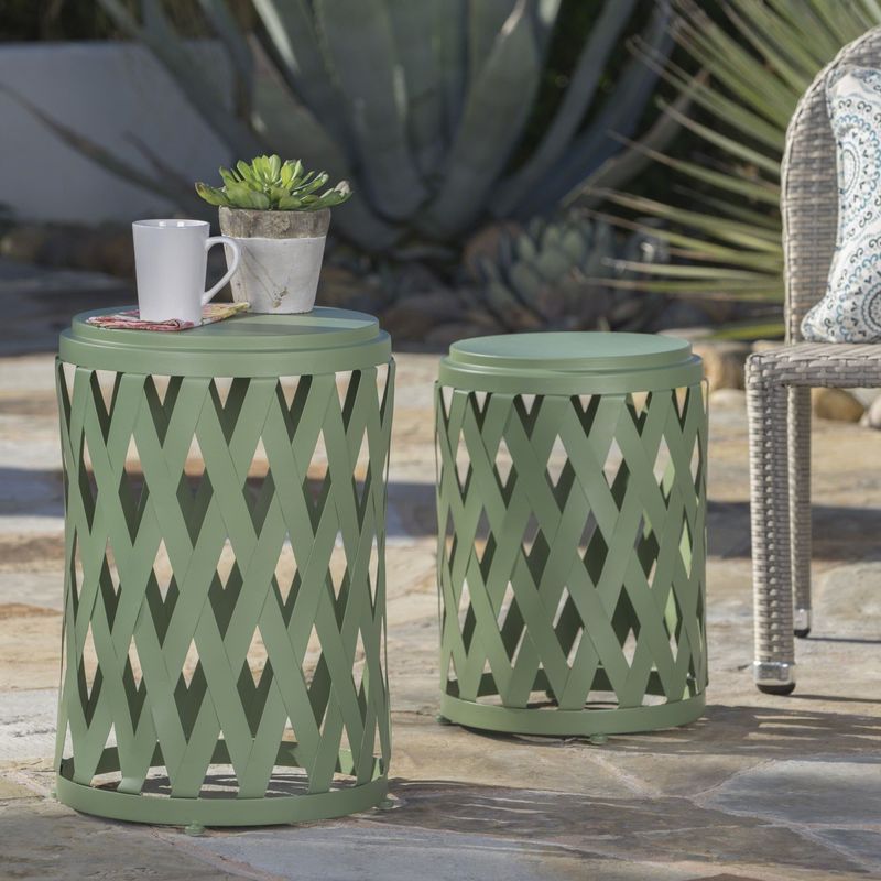 Selen Outdoor 12-inch and 14-inch Lattice Nested Side Table Set by Christopher Knight Home - Matte Teal