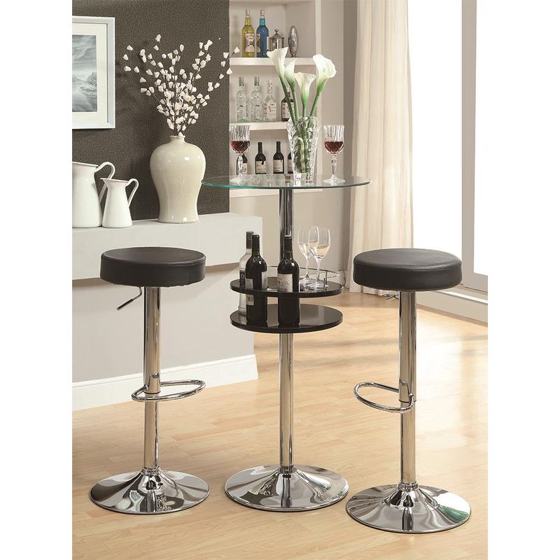 Glass Top Bar Table with Wine Storage Black and Chrome