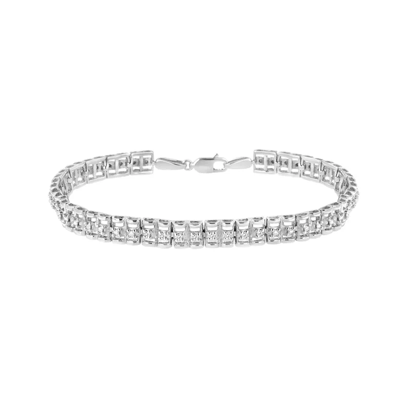 .925 Sterling Silver 1/10 Cttw Diamond Double-Link 7" Rolex Tennis Bracelet (I-J Color, I3 Clarity)