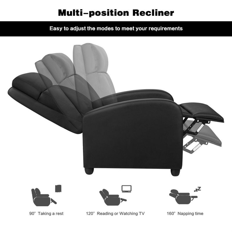 Massage Recliner PU Leather Faux Leather Recliner Home Theater Recliner with Padded Seat and Massage Backrest - Black