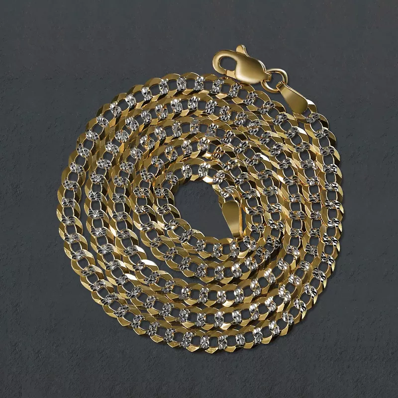 3.6 mm 14k Two Tone Gold Pave Curb Chain (20 Inch)