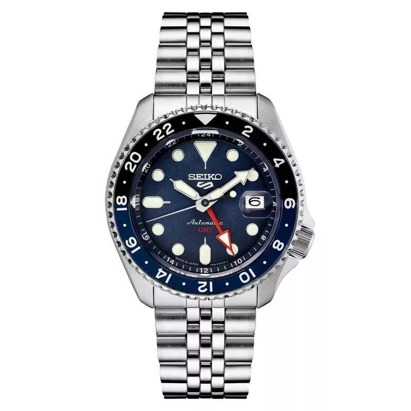 Seiko - Mens Seiko 5 Sport SKX GMT Series Silver-Tone Watch Blue Dial