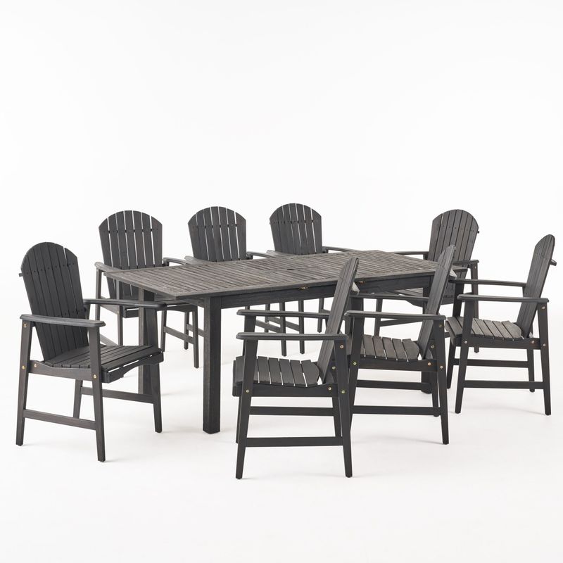 Mantero Outdoor 8 Seater Acacia Wood Adirondack Dining Set by Christopher Knight Home - Dark Gray+Sandblasted Dark Gray