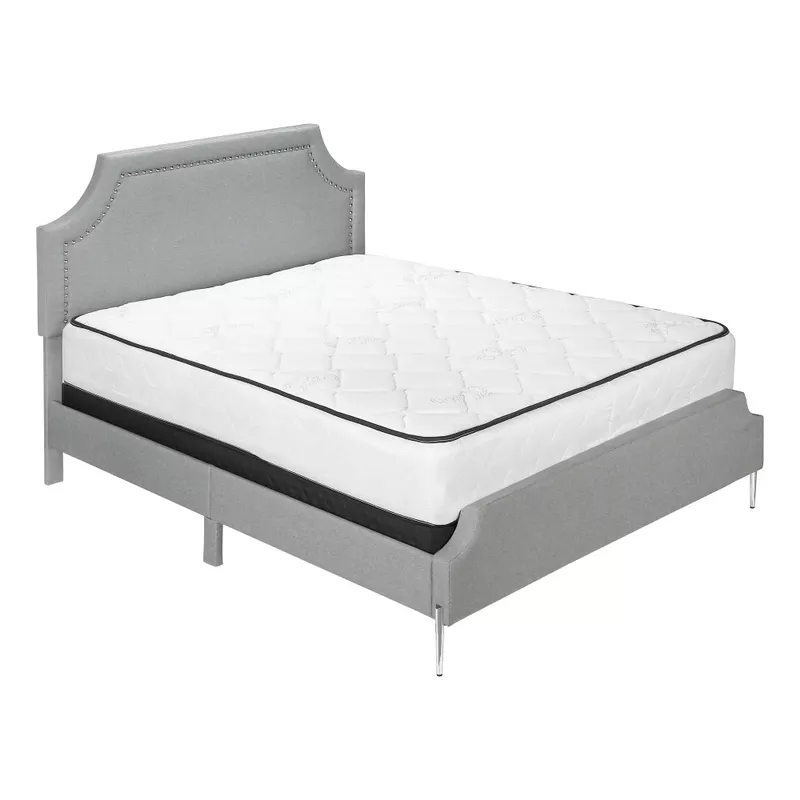 Bed - Queen Size / Grey Linen With Chrome Metal Legs