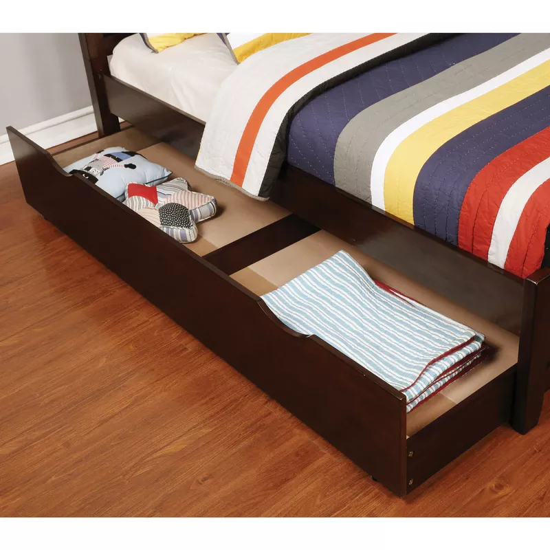 Transitional Solid Wood Kids Trundle in Brown Cherry