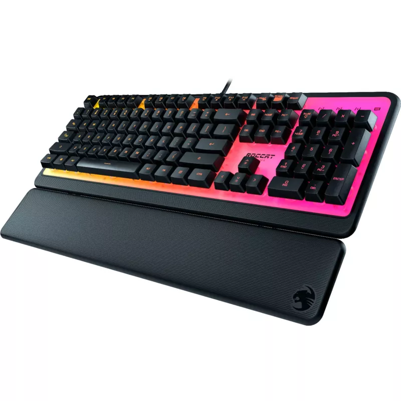 ROCCAT - Magma Full-size Wired Silent Membrane Gaming Keyboard with 5 Zone/ 10 LED AIMO RGB Top Plate and Detachable Palm Rest - Black
