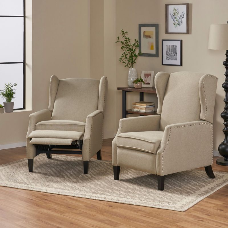 Wescott Contemporary Recliners (Set of 2) by Christopher Knight Home - Navy Blue + Dark Brown